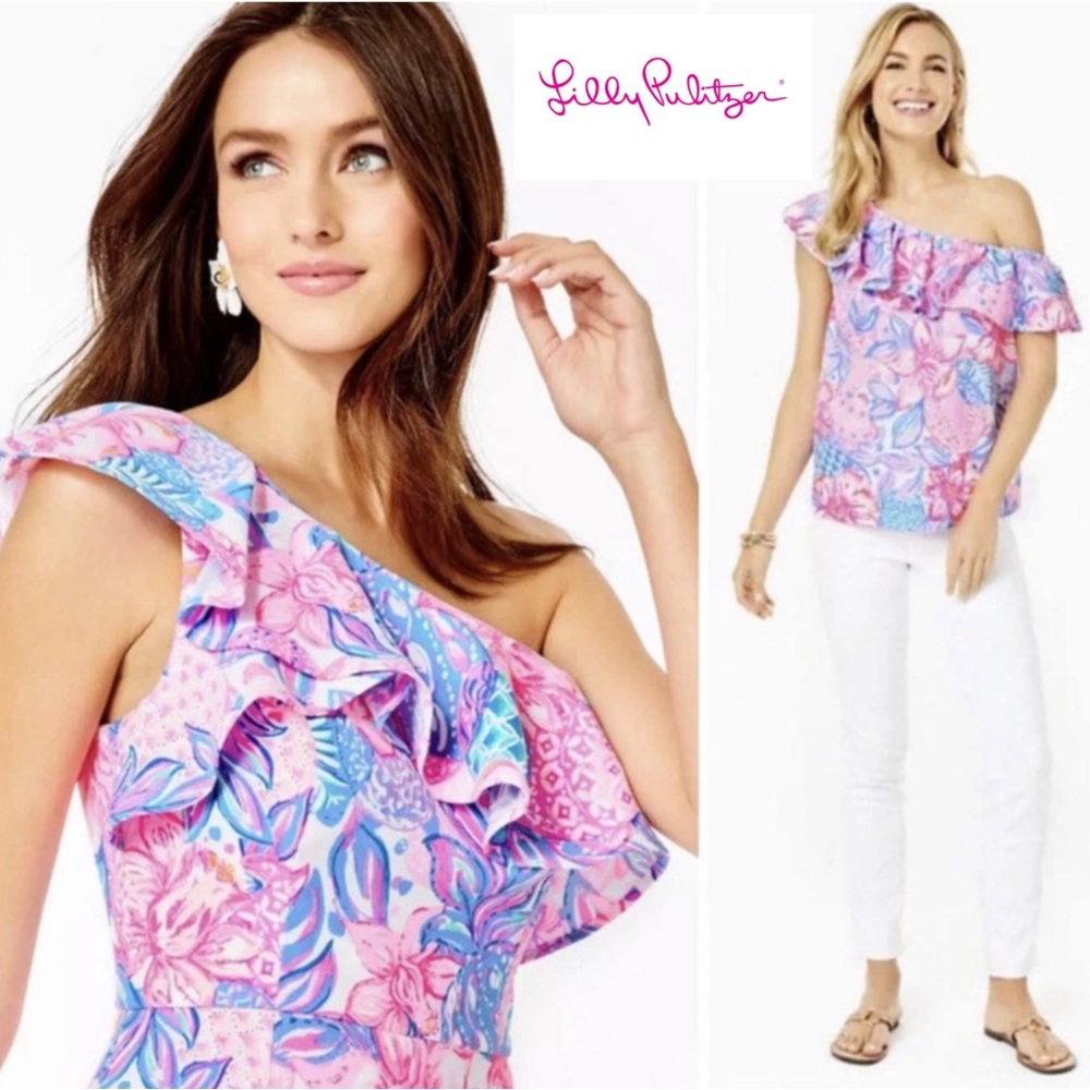 NEW Lilly Pulitzer Zeldie Ruffle one shoulder Top